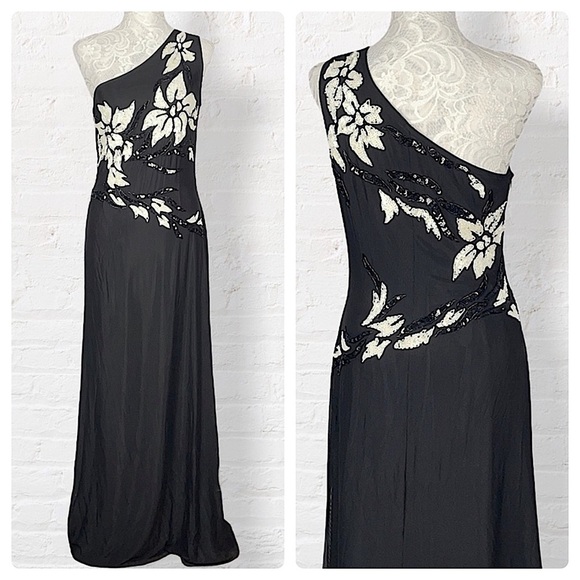 Cachè One Shoulder Sequined Evening Gown Formal Black Tie Full Length Small - Picture 13 of 13